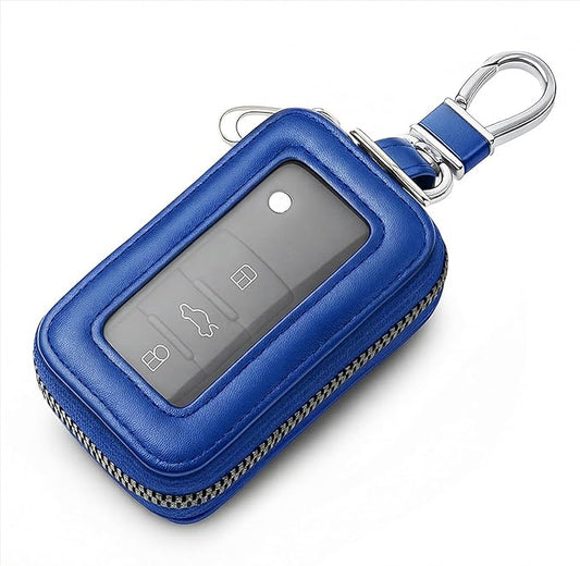 Premium Car Key Fob Case Leather Car Smart Key Fob Holder Keys Fobs Protector Universal CarKeys Holder (Blue)