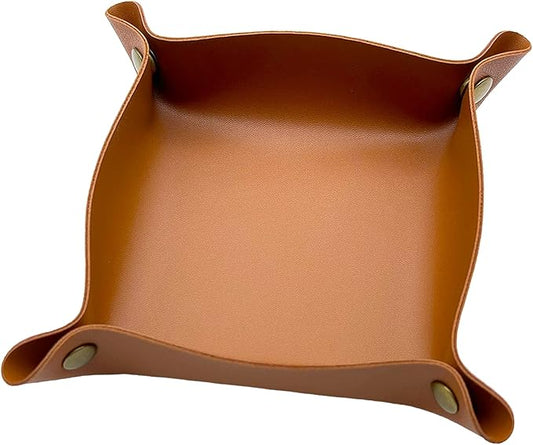 Valet Tray, EDC Catchall Tray for Keys, Watches, Jewelry, Coin and Wallet, Desktop Organizer (Brown-S)