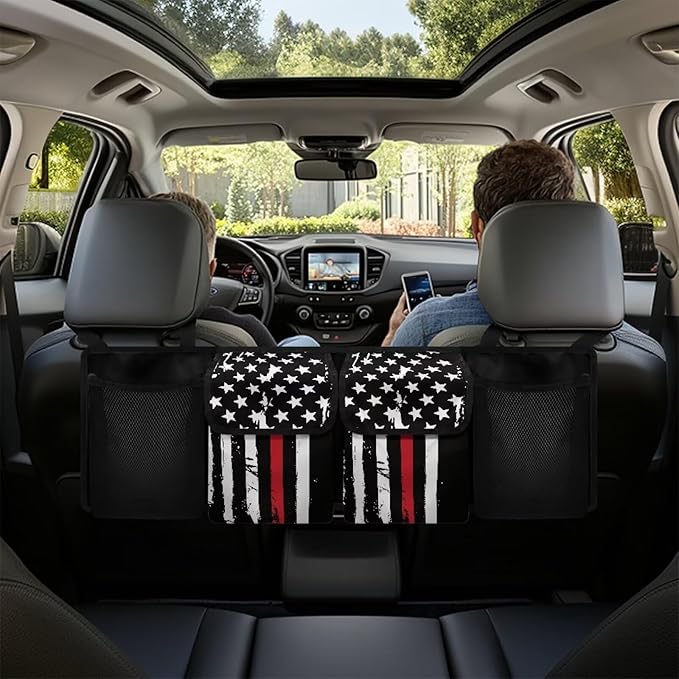 Black American Flag Car Trunk Organizer Hanging Car Back Seat Storage Bag Foldable Automotive Interior Accessories Suitable Most Sedans SUV Jeep Trucks Van