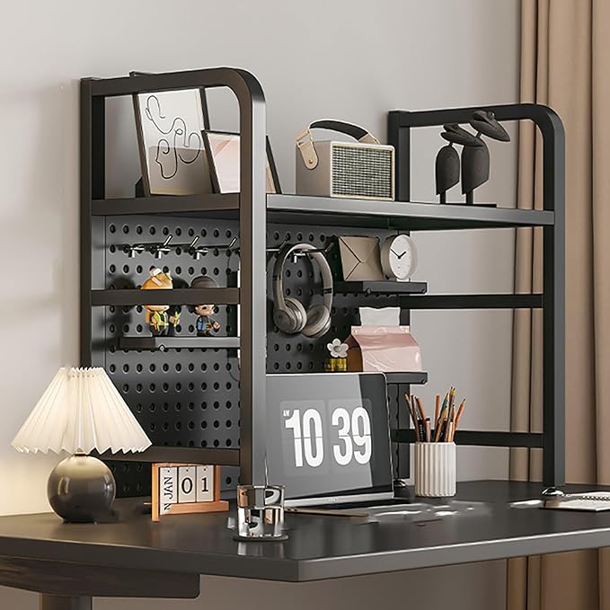 Standing Desk Shelf Desk Shelf Organizer, Countertop Hutch Bookcase Organizer, Desktop Bookcase Bookshelf Desk Hutch, Home Decor, Load Bearing Capacity 50 kg/110 lbs(Black,55*68*20cm/22*27*8in)