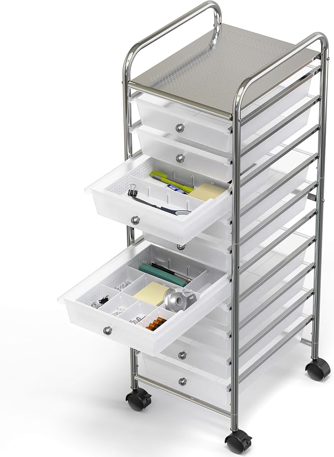 Simple Houseware Drawer Organizer Tray with 9 Adjustable Compartments, White