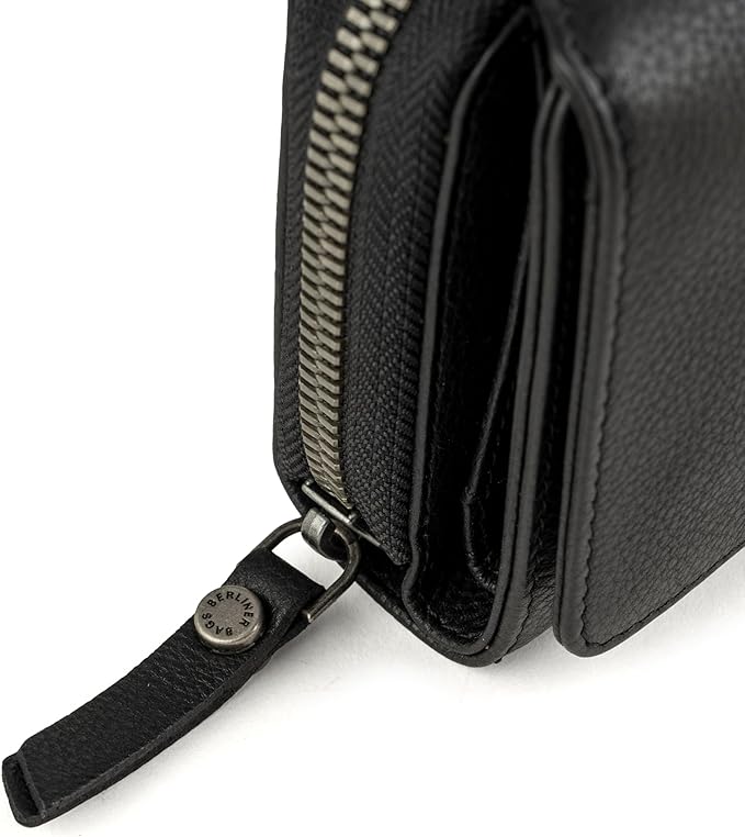 BERLINER BAGS Premium Genuine Leather Wallet Vienna, RFID Blocking Credit Card Holder, Trifold Clutch Purses, Zip Around Womens Wallet for 19 cards, ID window, Bills, Coins - Black