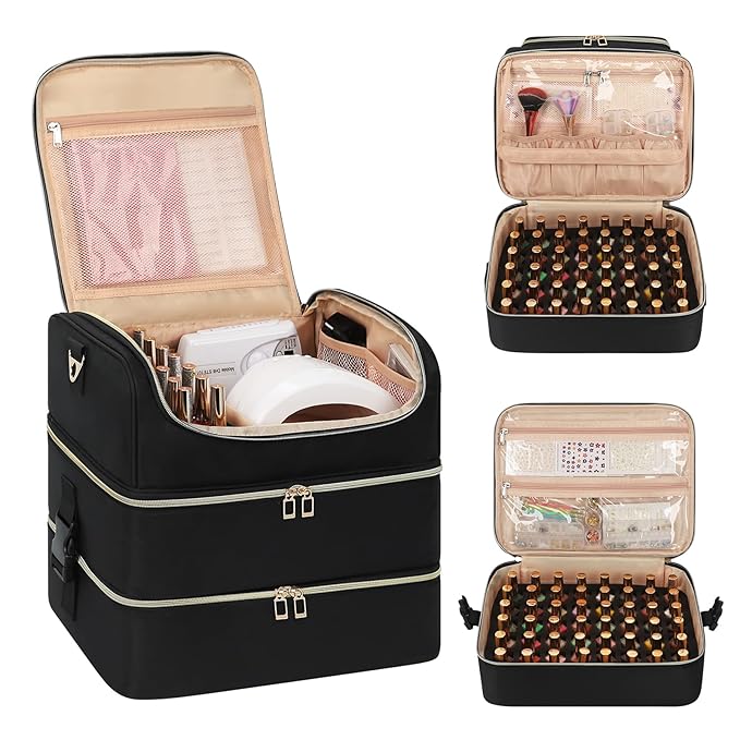 CUBETASTIC Portable Nail Polish Organizer Case Holds 117 Bottles - 3-Layer Nail Tech Kit with Storage Bag & Shoulder Strap, Extra Large Nail Supplies Travel Carrying Box