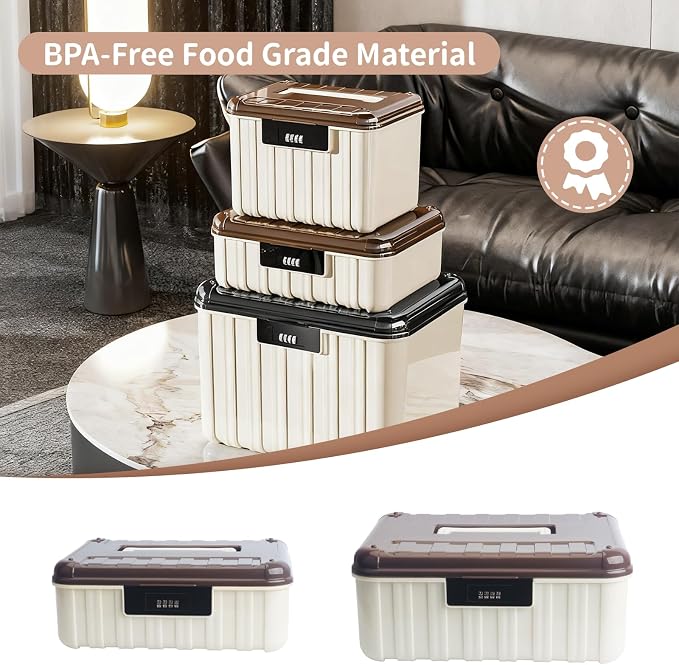 Lockable Storage Container Bin, 2.98 Gallon Medium Capacity Plastic Portable Home Travel Safe Storage for Important Documents File Organizer, Brown