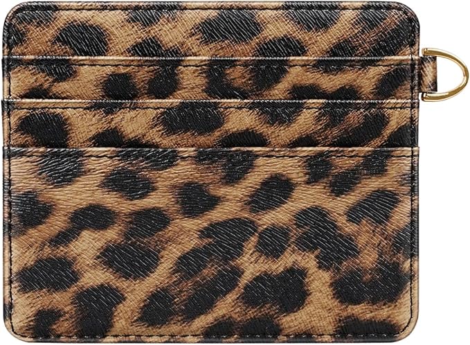 Slim Minimalist Pocket Credit Card Holder Wallet RFID Blocking Lightweight Thin Small Cute Card Cases,Leopard