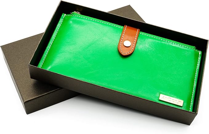 ANDOILT Women's Genuine Leather Wallet RFID Blocking Credit Card Holder Zipper Purse Cell Phone Handbag