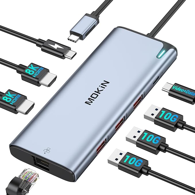USB C to USB C Hub Multiport Adapter,USB C Splitter Dual Monitor with 8K@60Hz 2*HDMI,8 in 1 Dual HDMI Adapter Hub with USB C Video Output, 4*10Gbps USB,Ethernet and 100W PD for MacBook Pro/Air,Dell,HP