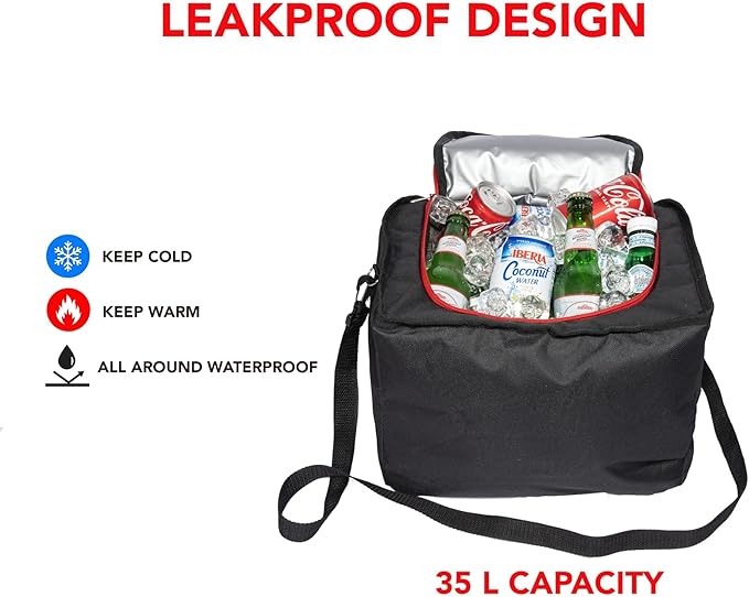 J&K Car Trunk Organizer for SUV,Truck,Van,Sedan- Multi-Compartment Foldable Car Organizer- Car Trunk Storage with Lid and Removable Leak-Proof Thermal Bag- Adjustable Straps (Large Size, Black)