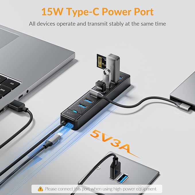 iDsonix 7 Ports USB Hub 3.0 [3.3Ft] USB Expander Hub 5Gbps USB Splitter Multiport Adapter, USB Hub Long Cable for Desktop, PC, Laptop, Flash Drive, Mobile HDD, Windows/XPS, 100cm