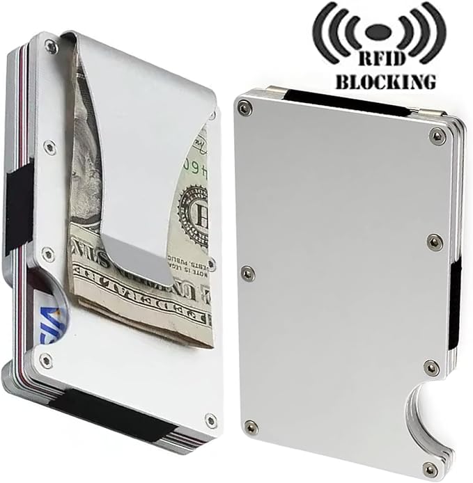 EDGE Metal Wallet for Men - Minimalist Slim Wallet - RFID Blocking Card Holder Money Clip, Smart Wallet - Aluminum Credit Card Holde Clip Silver
