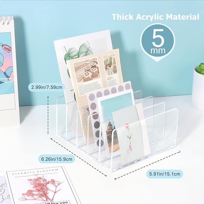 Acrylic File Organizer for Desk, 5 Sections Mail Sorter Organizer Holder, Acrylic Desk Organizer for Document, Letter, Notebook