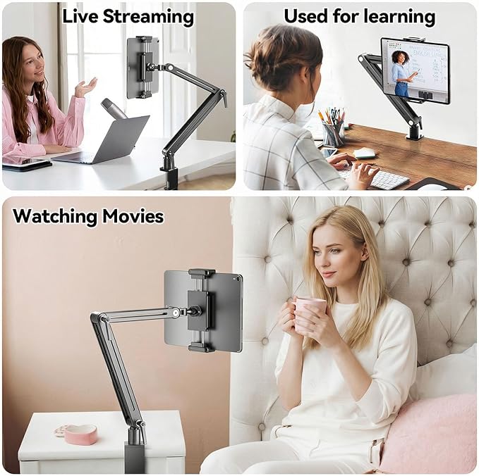 Portable Monitor Stand Desk Holder- Large Clamp support up to 6.5 12.9 14.6 15.6 18.5 inch 360° Rotating Base Swivel Tall Desk Arm Mount for iPad Pro/Mini/Air/Surface Strong Bearing Weight over 5.5lbs