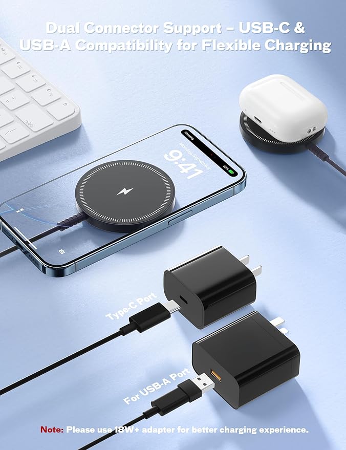 Bohuma Magnetic Wireless Charger – Compatible with iPhone 12-17 Series Airpods - Sleek Lightweight Design with Fast Charging – Ideal for Travel Work & Home – Black