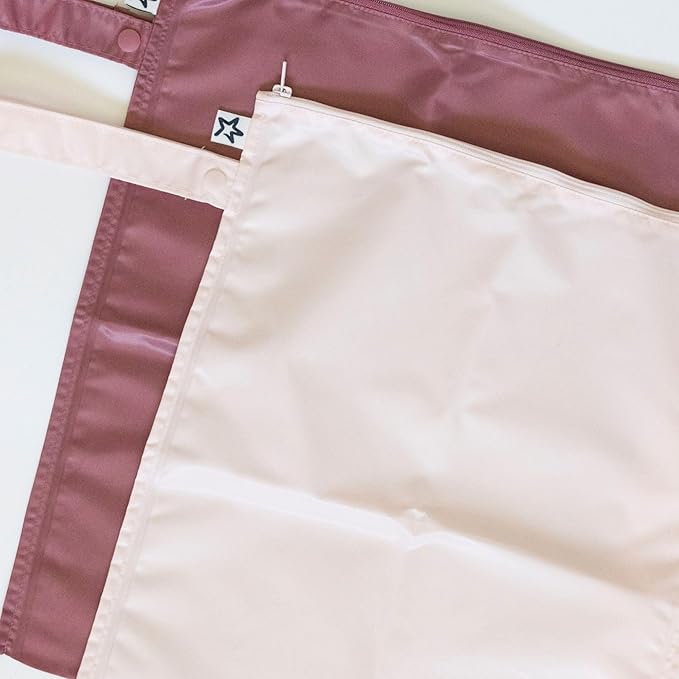 Tiny Twinkle Mess Proof Wet Bags | 2-Pack Reusable Waterproof Wet Bags for Swimsuits | Baby Clothes | Travel & Diaper Bag (Rose, Burgundy)
