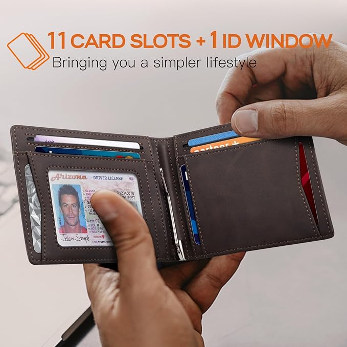 RUNBOX Slim Wallet for Men Genuine Leather RFID Blocking Bifold Minimalist Front Pocket Mens Wallet with Money Clip Thin Gift Box