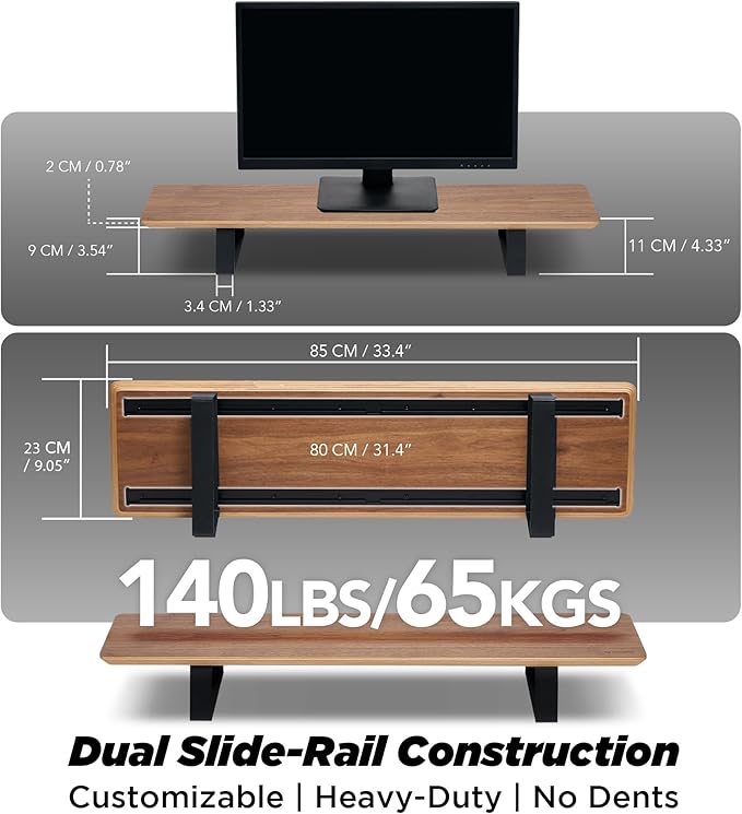 ULTRARM Moodular Wooden Monitor Stand 33.4??(85cm) Desk Organizer with Metal Slide Rails for Drawer, Tray, Laptop, Tablet, Phone & Headphones Customizable Riser for Organized Workspace Walnut MS85-W