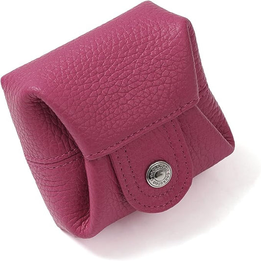 Cockatoo Genuine Leather Coin Pouch Change Holder, Mini Snap Pocket Wallet for Men Women (Fuchsia, Large)