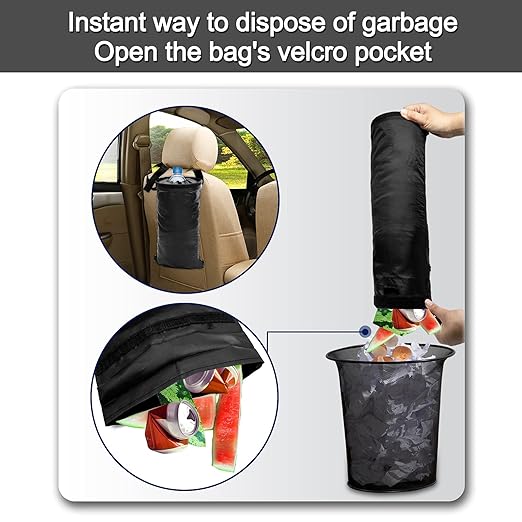 2 Pcs Car Trash Bag Car Trash Can Hanging Back Seat Car, Car Garbage Bag with Storage Pockets, Washable Eco-Friendly Car Garbage Can for Outdoor Traveling & Home Use (Black)
