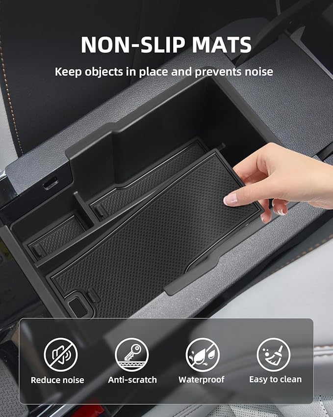 2PCS Center Console Organizer for Chevy Equinox 2026 2025 Armrest Insert Storage Tray with Non-Slip Rubber Mat Chevy Equinox Organiser Accessories-Black(Not for Equinox EV)