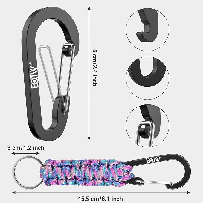 EOTW Carabiner Keychain,Paracord Keychain Small Aluminum Clip D Ring for Camping, Hiking, Fishing, Or As A Key Organizer