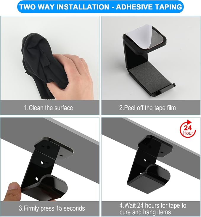 Cosmos 2 Pcs Headphone Hanger Mount Under-Desk Headset Hanger Hook Earphone Holder Wall Mount Hooks with Adhesive Tape & Screw Set Compatible with PC Gaming DJ Headset, Acrylic (Solid Black)