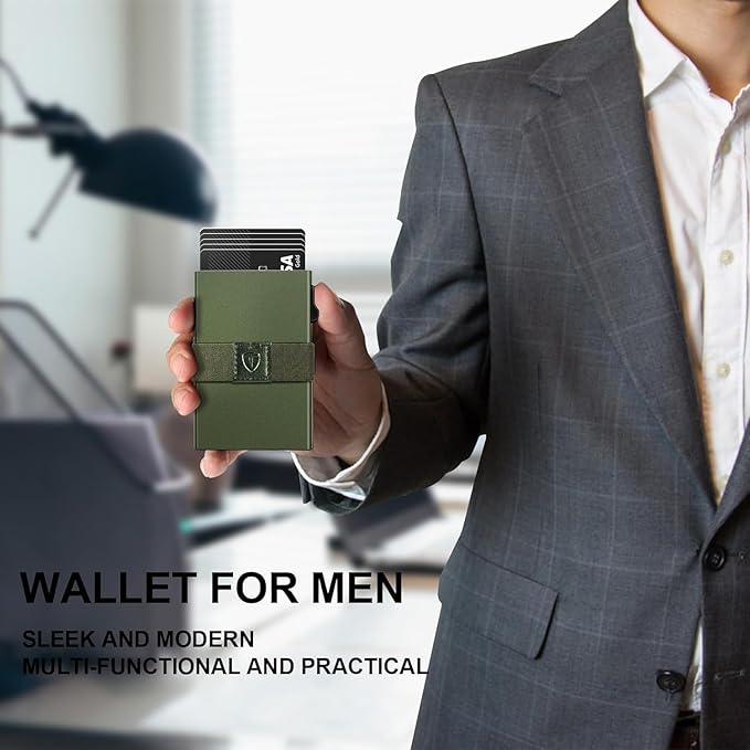 TOYFID Metal Wallet with Quick Access to Cards, Aluminum Card Holder Pop Up Wallet for Men, RFID Minimalist Wallet for Men that Can Hold 14+ Credit Cards, Ideal Gift for Men, Army Green