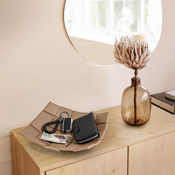 Valet Tray PU Leather Key Holder Bowl for Men and Women Entryway Table Nightstand Catchall Storage Organizer Tray for Wallet, Keys, Jewelry, Coins - Coffee, 9.8" L x 9.8" W x 2" H