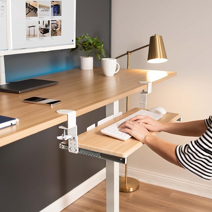VIVO Large Height Adjustable Under Desk Keyboard Tray, C-clamp Mount System, 27 (33 Including Clamps) x 11 inch Slide-Out Platform for Typing, Light Wood, MOUNT-KB05HA