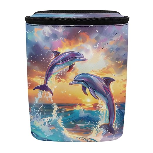 Biyejit Sunset Dolphins Car Trash Can Bin for Back Seat Leak Proof, Cute Trash Bag Hanging for SUV Truck Van, Automotive Vehicle Garbage Cans Front Seat