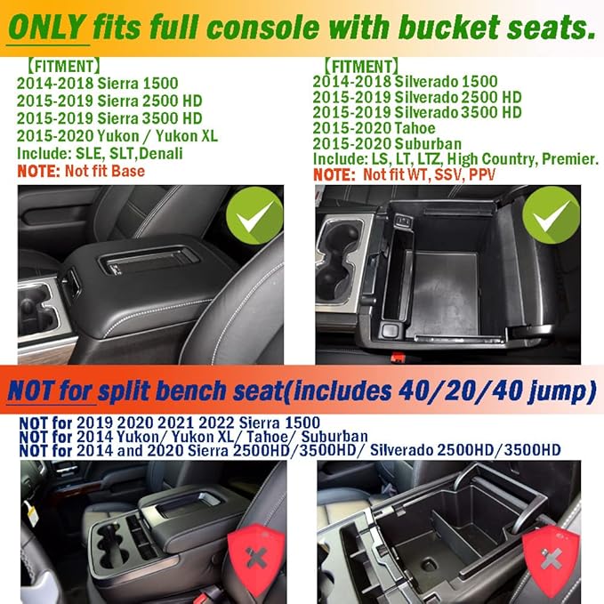 Center Console Organizer for 2014-2018 Chevy Silverado 1500 / GMC Sierra 1500 Accessories and 2015-2019 Sierra/Silverado 2500/3500HD and 15-2020 Yukon/Yukon XL/Tahoe/Suburban Armrest Storage Box black