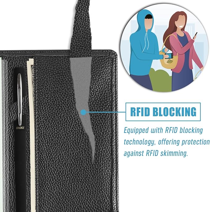 Sanlykate Leather Checkbook Cover for Men and Women, RFID Blocking Check Book Case Card Holder with Free Divider, Standard Register Duplicate Checks with pen inserts, Black Grain