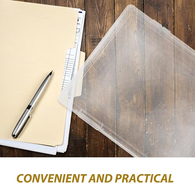Totority 2pcs Portable File Storage Boxes with Lid, Small Plastic Document Organizer for Office Paper, Scrapbook, Greeting Card Protection and Desktop Filing