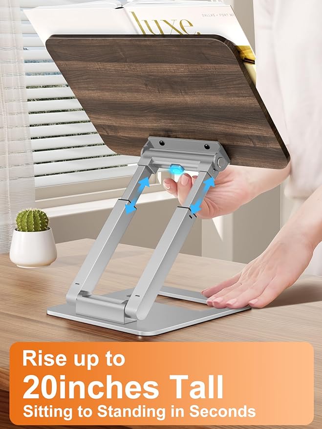 Tounee Book Stand for Reading, Telescopic Book Holder, Adjustable Height Pull Out Design Ergonomic Cookbook Stand with Elastic Page Clips Fits All Books