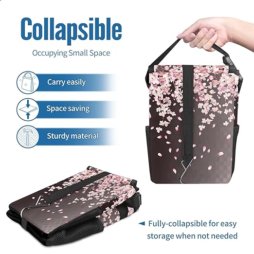 Car Trash Can – Multi-Purpose, Lightweight and Portable with Durable Water-Resistant Coating, No Installation Required, Practical and Ample Capacity, Variety of Colors.Pink Falling Petals