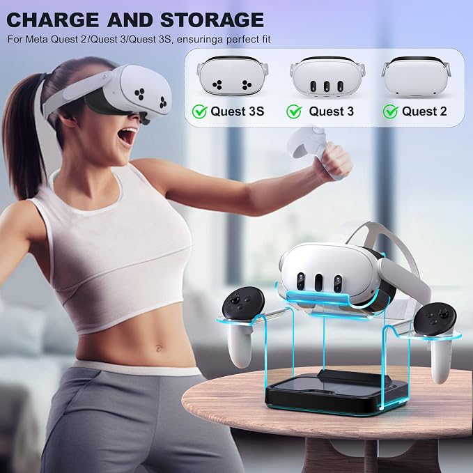 Charging Dock Station for Quest 3 / 3S / 2 with 4 Rechargeable Controller Batteries Charging Station for Meta 3 / 3s VR Headset Stand Accessories USB C Cable (S-Charging Dock)