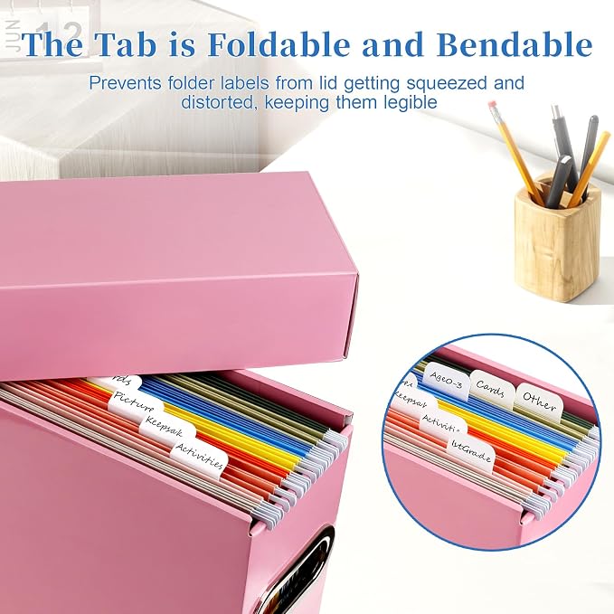 File Organizer Box with Lid & Handle, Heavy Duty Hanging File Folder Storage Boxes for Letter Size, Portable Filing Organizer for Office, Home, Classroom, Pink 4 Pack