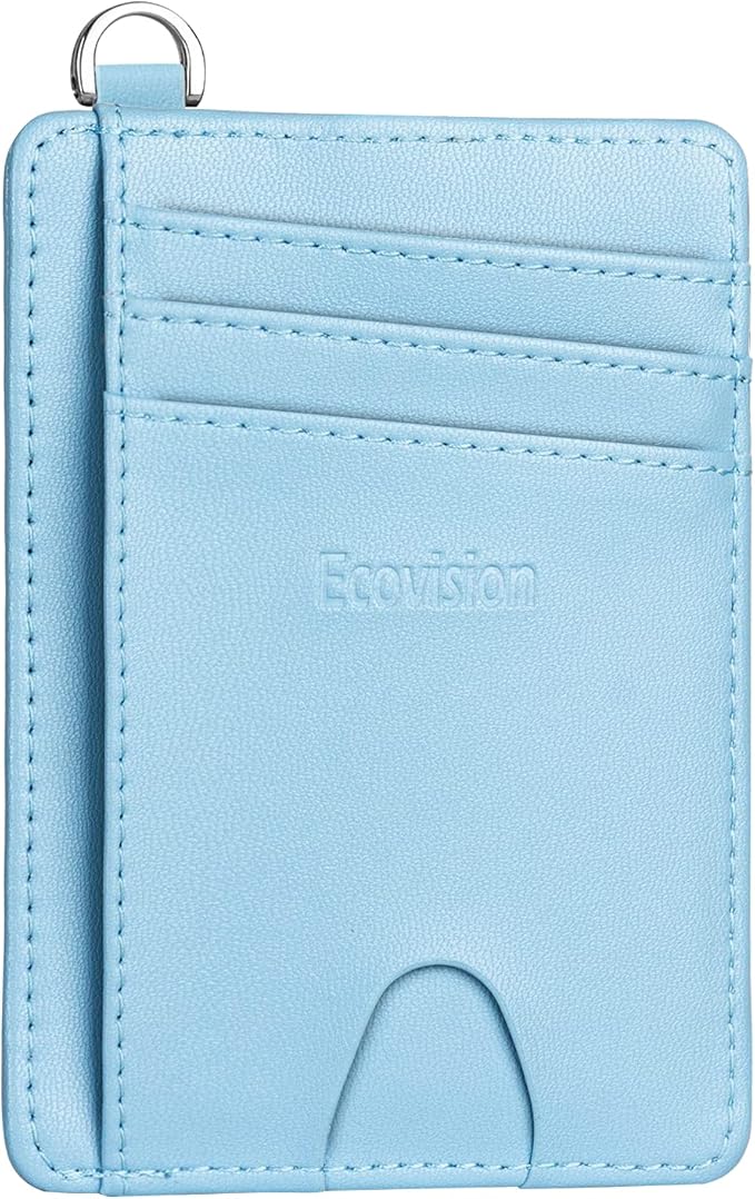 EcoVision Slim Minimalist Front Pocket Wallet, RFID Blocking Credit Card Holder Wallet with Detachable D-Shackle for Men Women