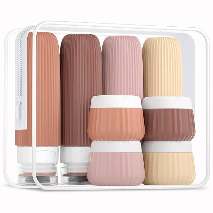 Mrsdry Travel Bottles - 8 Pack, TSA Approved 3 oz Travel Containers for Toiletries, Clear Bag, Leak Proof Silicone Squeezable Essentials Jars
