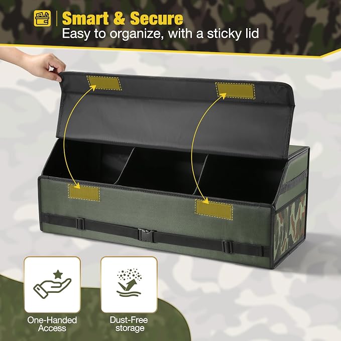 Fyzeoty Car Organizers and Storage - Trunk Organizer for Suv Car,Car Trunk Oxford Fabric Storage Box,Extra Large,Customizable Tactical Lid,Collapsible and Adjustable Tactical-Green