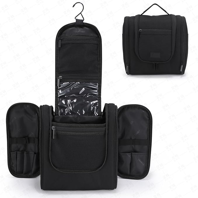 Hanging Toiletry Bag with Hook, Travel Cosmetic Makeup Bag Organizer for Accessories, Shampoo, Shaving Bag for Toiletries Accessories,Travel Essentials Kit (Black)