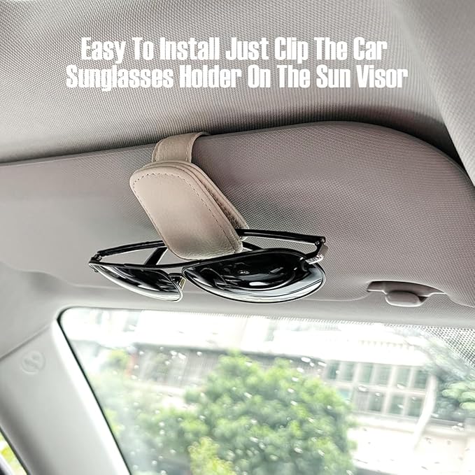 Car Visor Sunglasses Holders,2 Pcs (Beige)