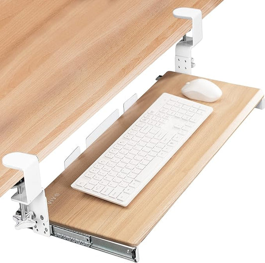 VIVO Large Height Adjustable Under Desk Keyboard Tray, C-clamp Mount System, 27 (33 Including Clamps) x 11 inch Slide-Out Platform for Typing, Light Wood, MOUNT-KB05HA