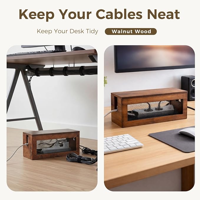Chunful Extra Large Cable Management Box, 16'' Wood Cord Hider Organizer with Magnetic Lid & Organizer for Power Strip, TV Wires & Desk Cable Storage, Ventilation Hide Floor Cables (Rustic Brown)