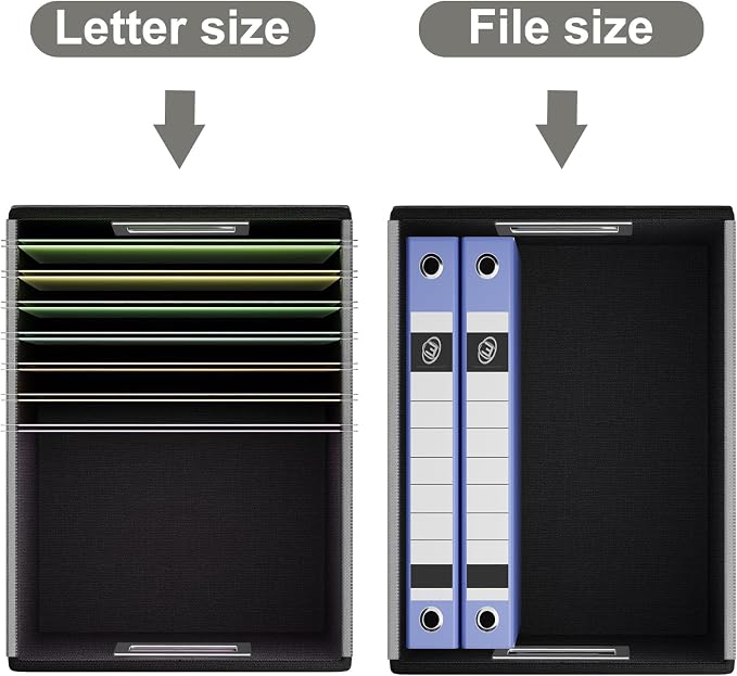 File Organizer Boxes with Lids, Collapsible Faux Leather Hanging File Folder Box Organizer with Plastic Slide, Decorative Home/Office Filing System Boxes for File and Folders Storage
