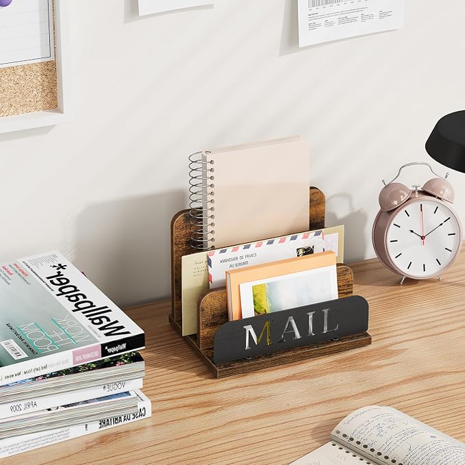 YINMIT Mail Organizer Countertop, Mail Holder with 3-Slot, Desktop Mail Sorter, Mail Organizer for Desk, Letter Sorter File Holder, Office Desk Organizers and Accessories