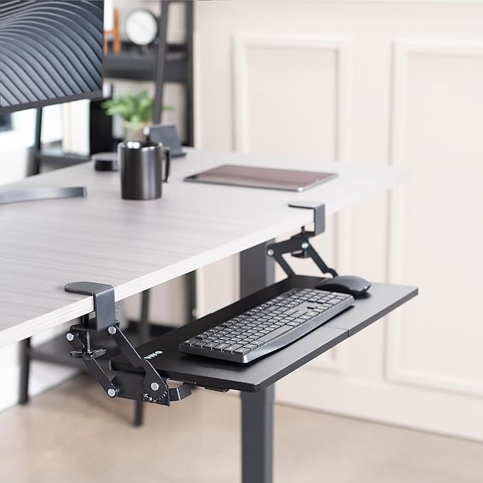VIVO Large Clamp-on 27 (33 Including Clamps) x 11 inch Computer Keyboard and Mouse Tray with 12 Setting Swinging Height Adjustment, Platform Drawer for Typing, Black, MOUNT-KB08V