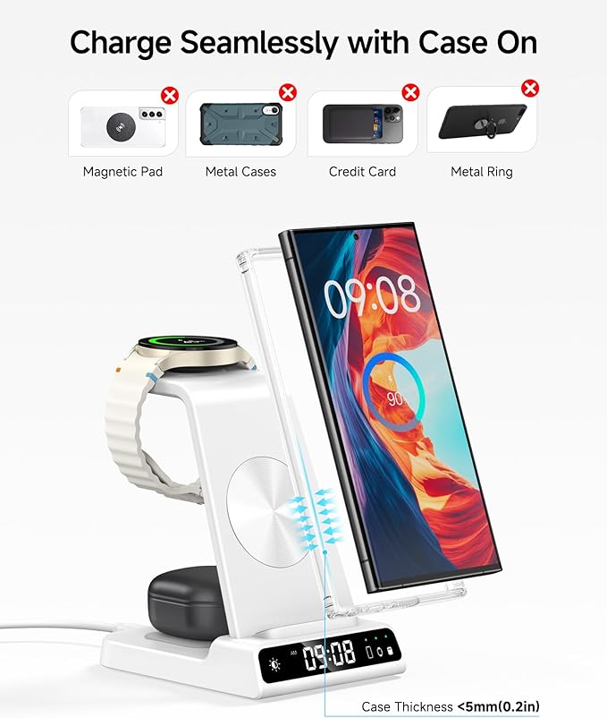 Wireless Charger for Samsung, 3 in 1 Wireless Charging Station for Samsung Galaxy S25 Ultra/S24 Ultra/S23/S22/Note 20/Z Flip 7/Fold 6, Charger for Samsung Galaxy Watch Ultra/8/7/6, Galaxy Buds 3/3 Pro