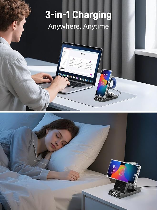 Magnetic Wireless Charger for Samsung, 3 in 1 Android Charging Station for Galaxy S26 Ultra/S25 Ultra/Z Fold/Flip, Galaxy Watch 8/8 Classic/Ultra, Buds 4, Nightstand Bedside Stand (with Adapter)