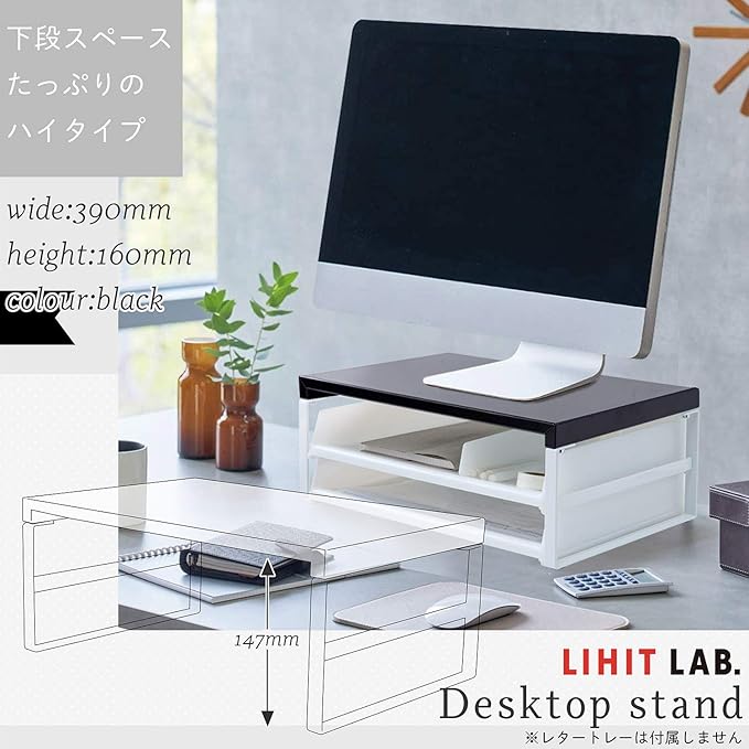 LIHIT LAB Desktop Stand, Sturdy Steel Stand for Laptop/Computer Monitor, 9.8 x 15.4 x 6.3 inches, Black (A7331-24)