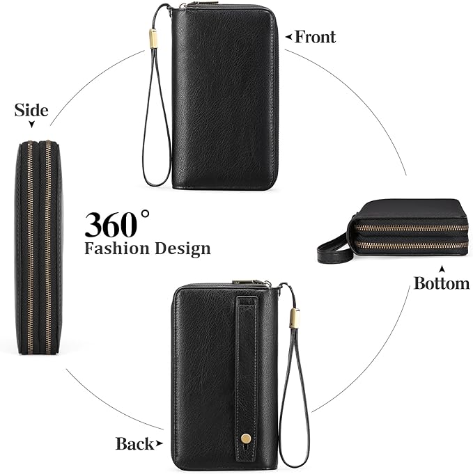 GAEKEAO Wallet for Women Clutch RFID Blocking Wristlet Leather Purse Large Capacity Credit Card Holder with Grip Hand Strap